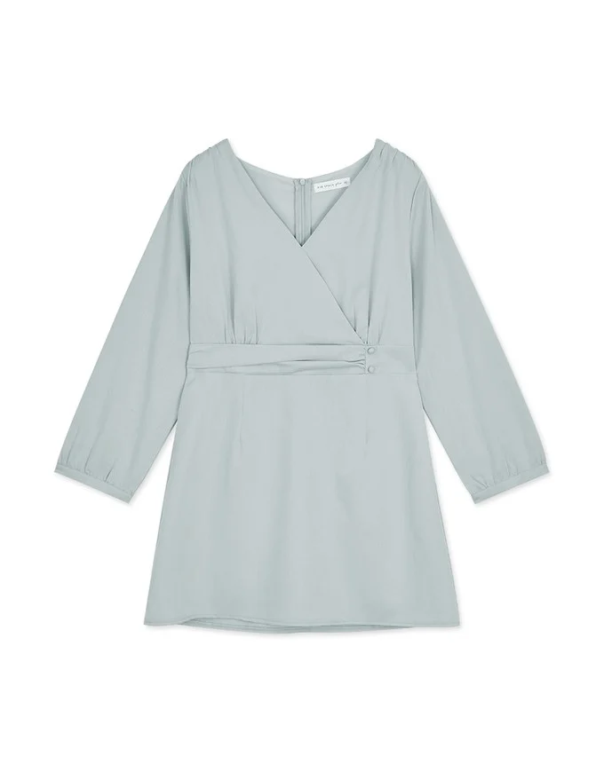 Crossover V Neck Pleated Waist Mini Dress