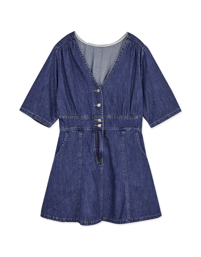 Classic V-Neck Button-Down Denim Dress