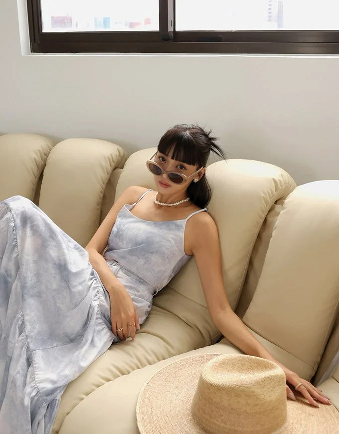 Tie Dye Thin Strap Maxi Dress (With Belt)