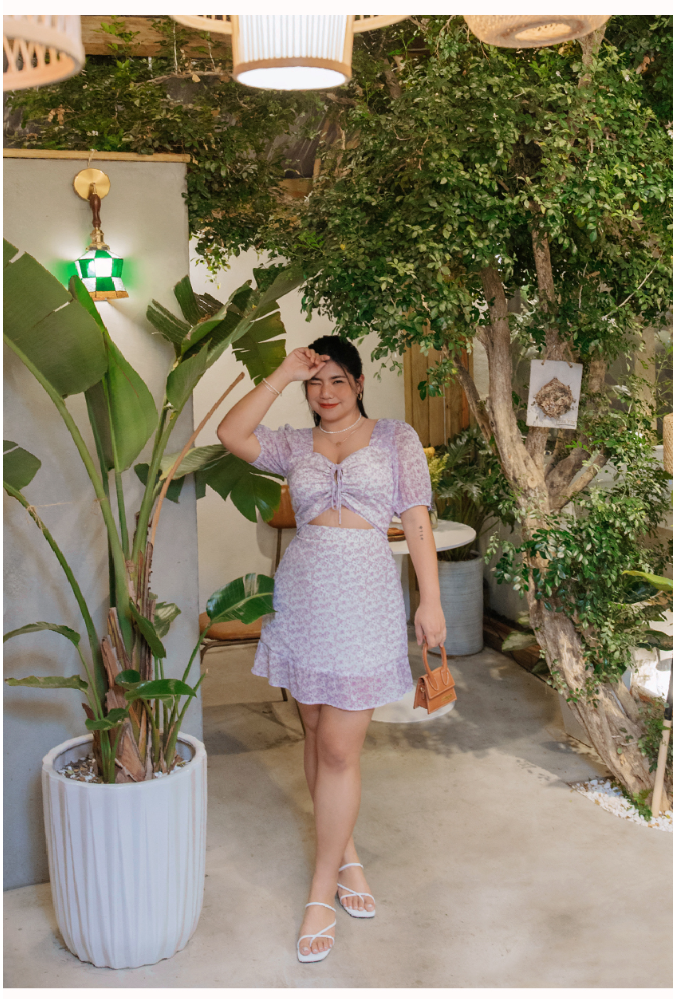 Floral Hollow Fishtail Mini Dress (With Padding)