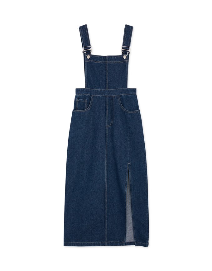 Side Slit Suspender Denim Maxi Dress