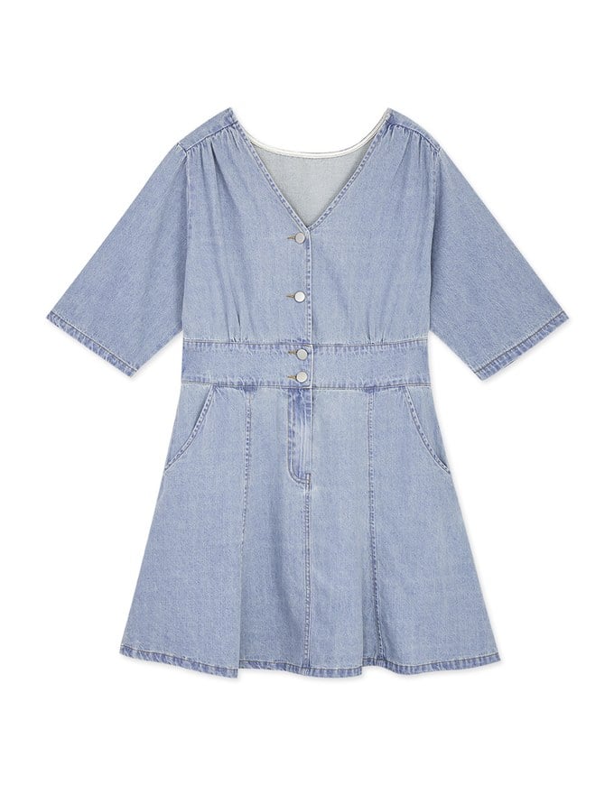 Classic V-Neck Button-Down Denim Dress