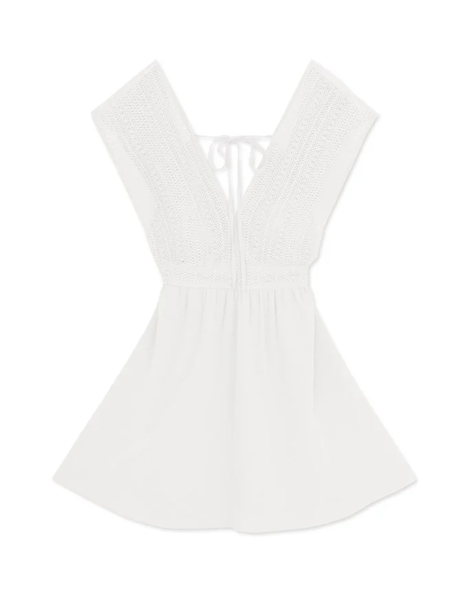 Deep V Broderie Anglaise Lace Strap Mini Dress (With Chest Pad)