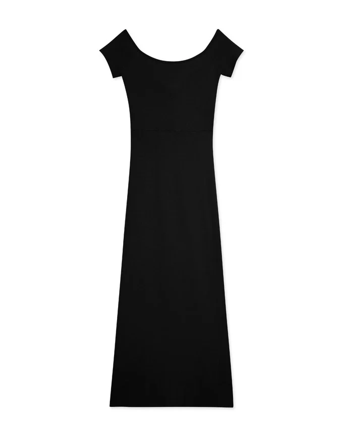 Flat Knotted Drawstring Slit Long Dress (With Padding)