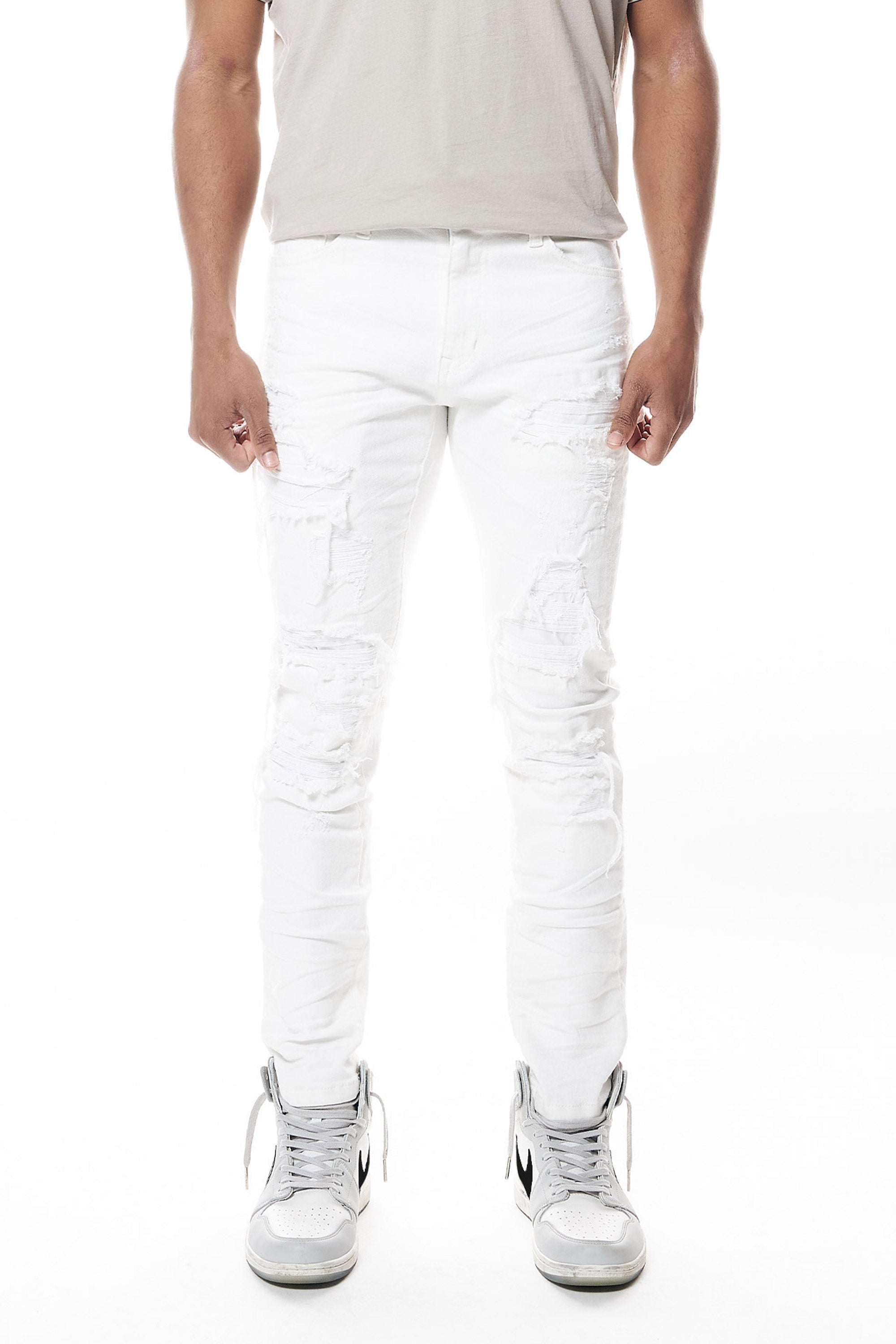 Distressed Rip & Repair Slim Tapered Denim Jeans