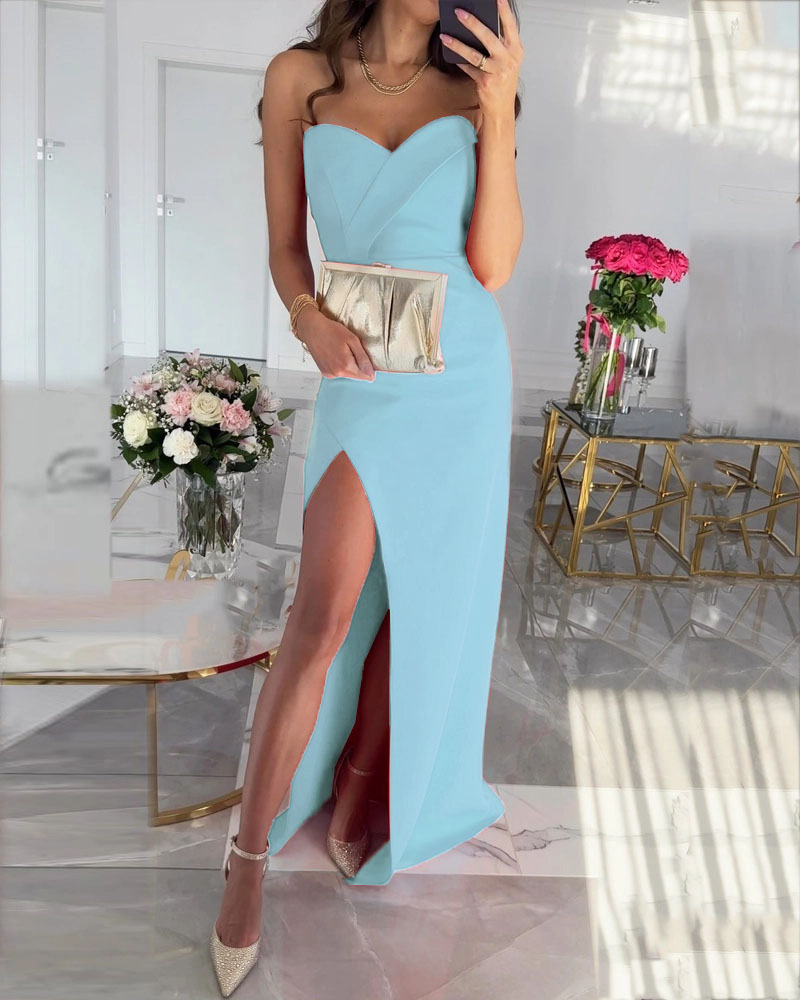 Fashion Solid Color Slit Dress