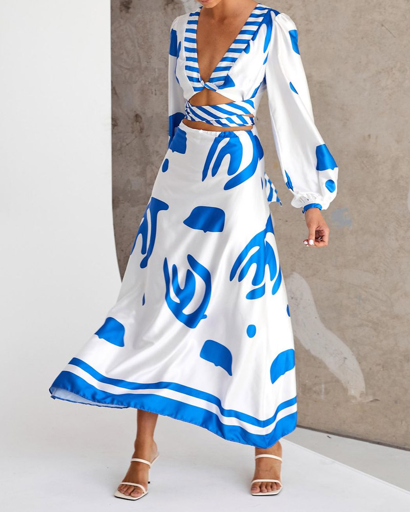 V-neck Cutout Print Dress