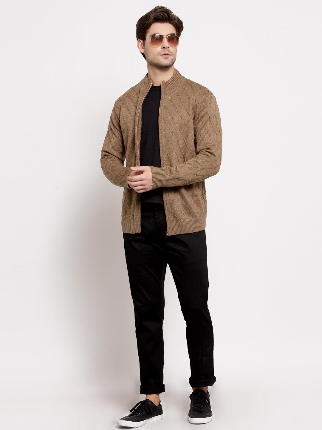 Style Quotient Mens Geometric Front-Open Sweaters