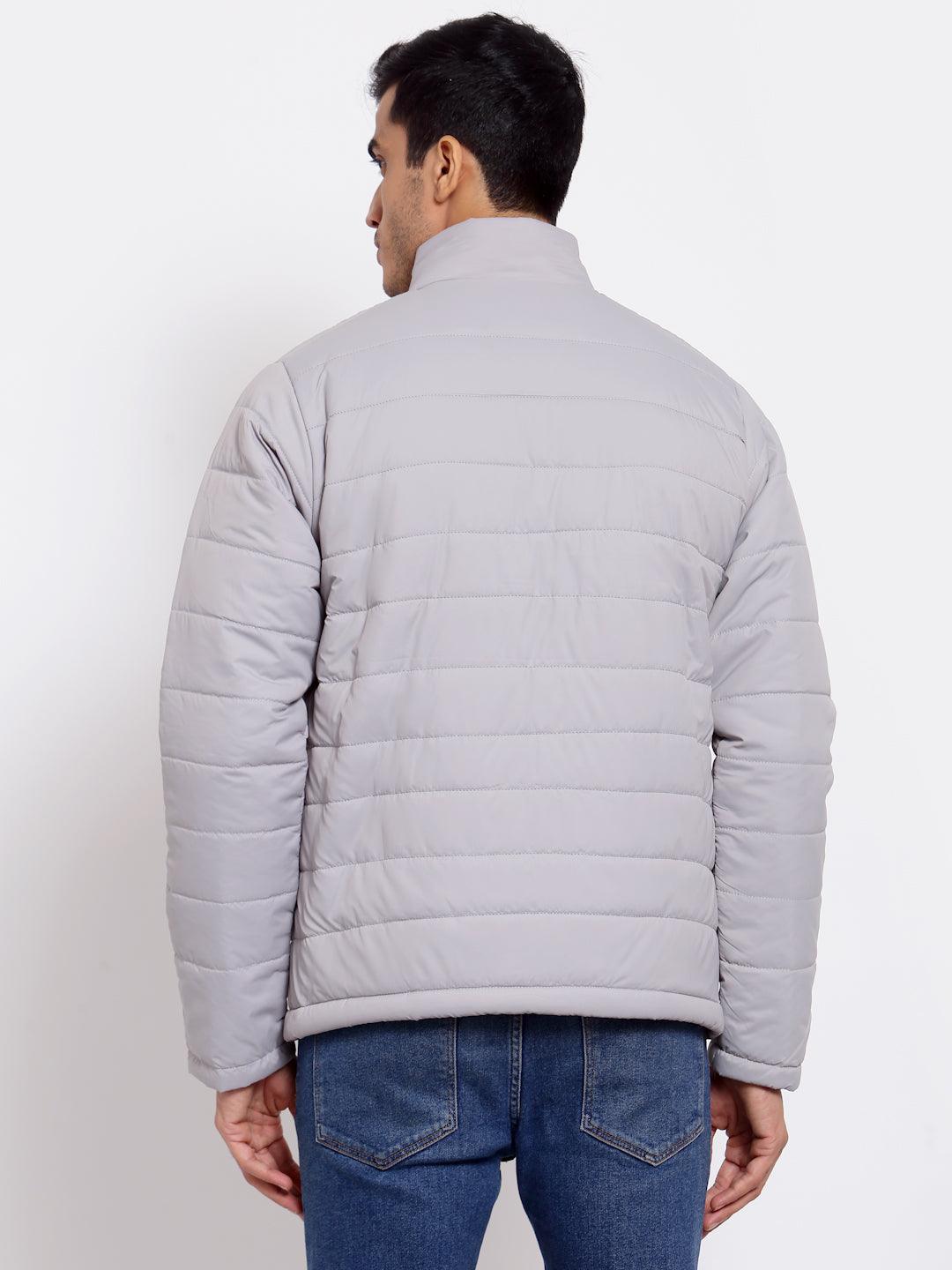Men Grey & Navy Blue Striped Lightweight Outdoor Padded Jacket