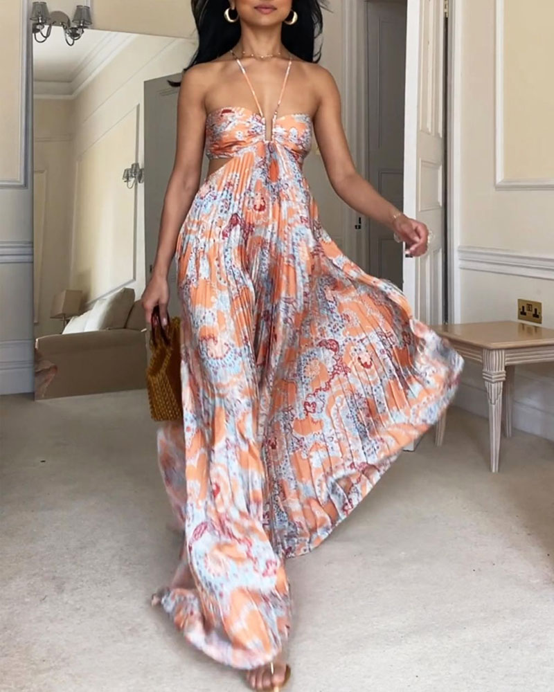 Elegant Pleated Print Dress