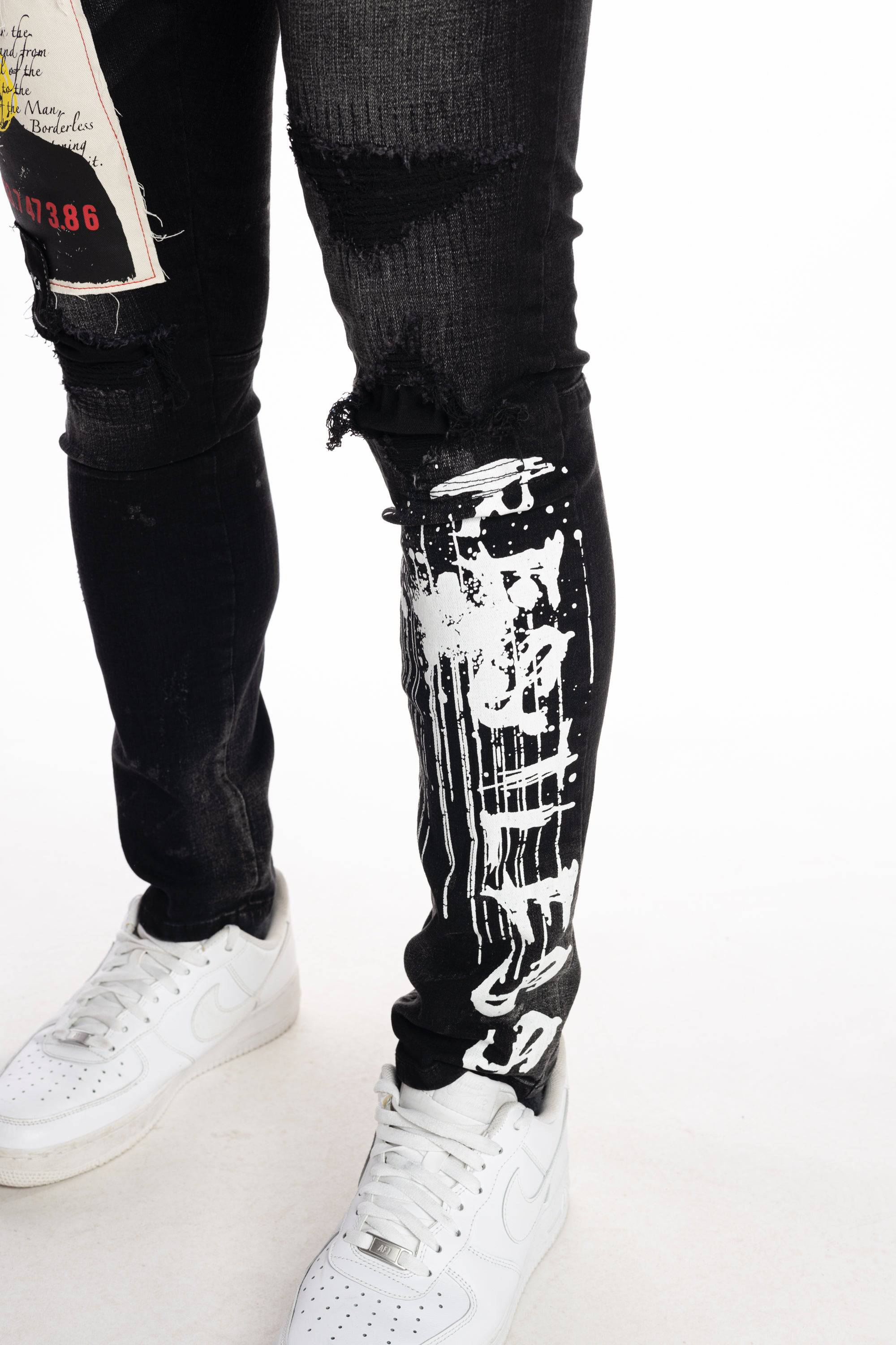Graphic Patched Fashion Jeans