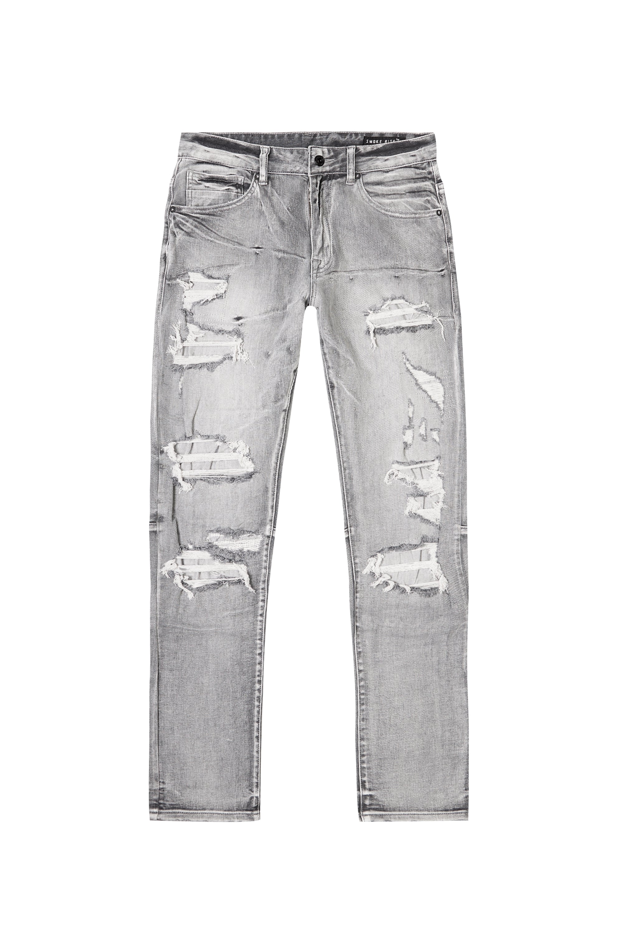 Distressed Rip & Repair Slim Tapered Denim Jeans