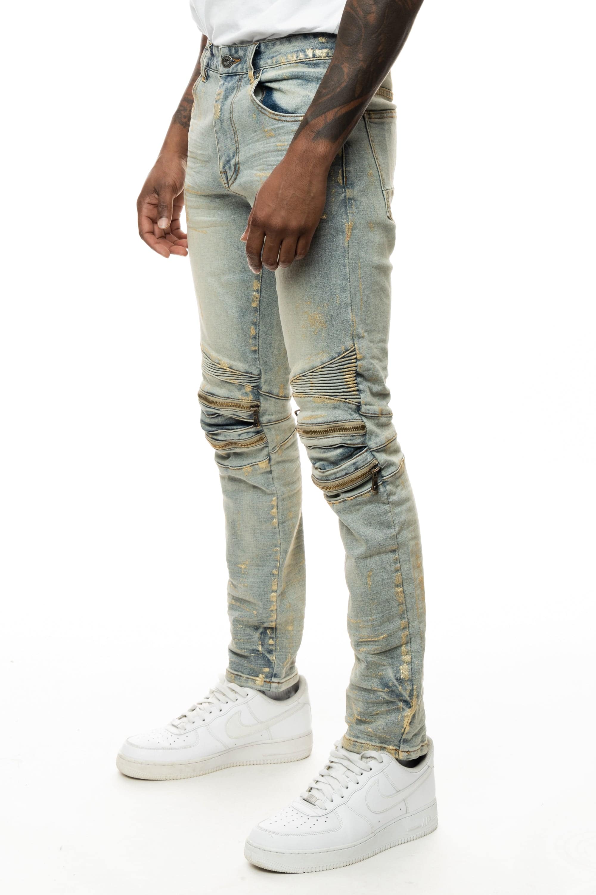 Waxed Zipper Moto Jeans