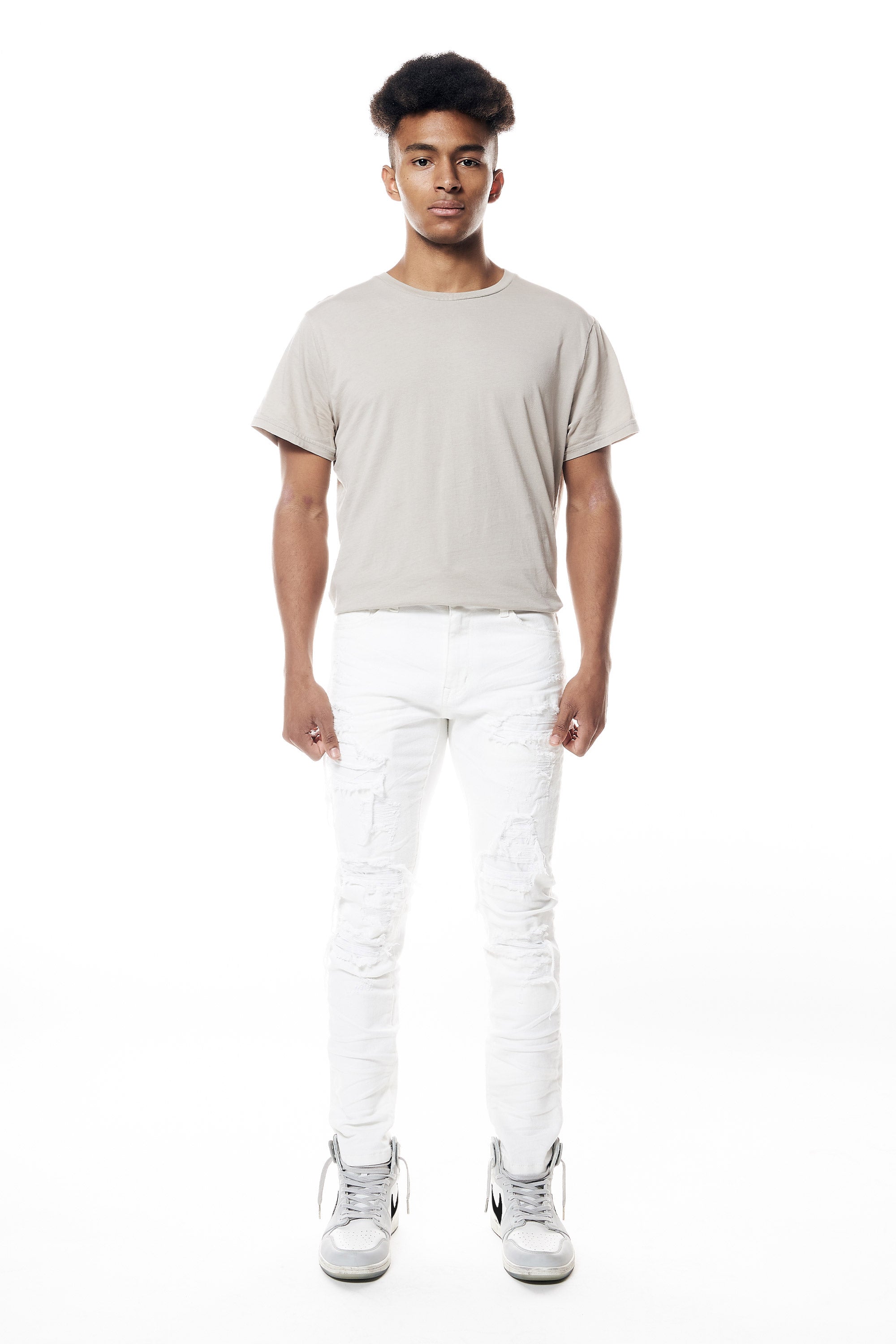Distressed Rip & Repair Slim Tapered Denim Jeans