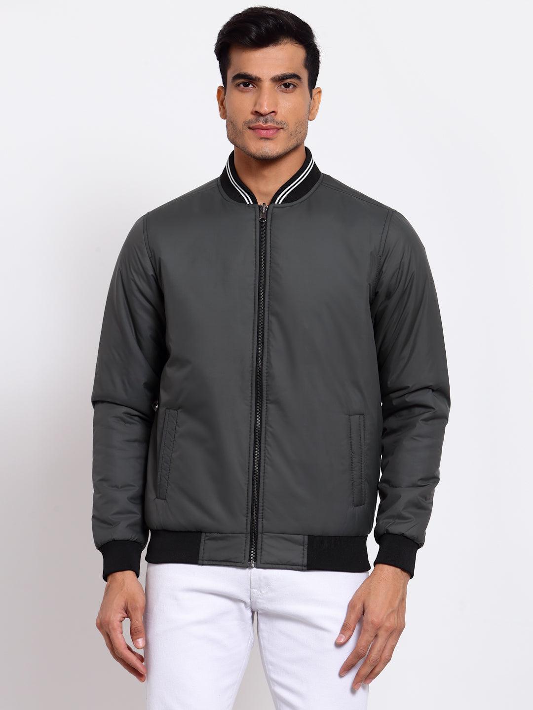 Men Olive Green Black Reversible Outdoor Bomber Jacket