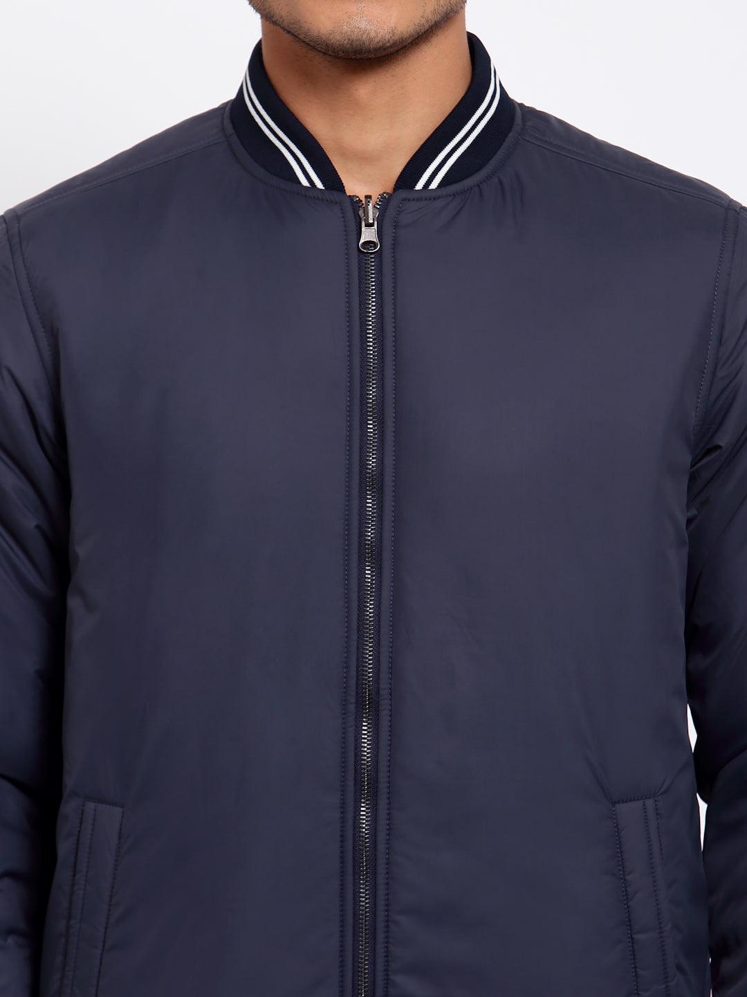 Men Navy Blue Reversible Bomber Jacket