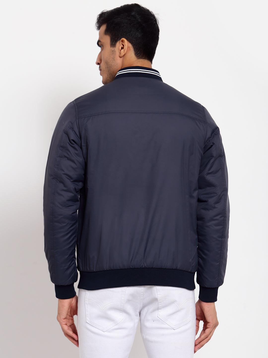 Men Navy Blue Reversible Bomber Jacket