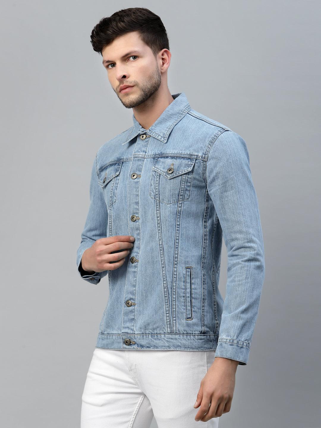 Style Quotient Men Blue Washed Denim Jacket