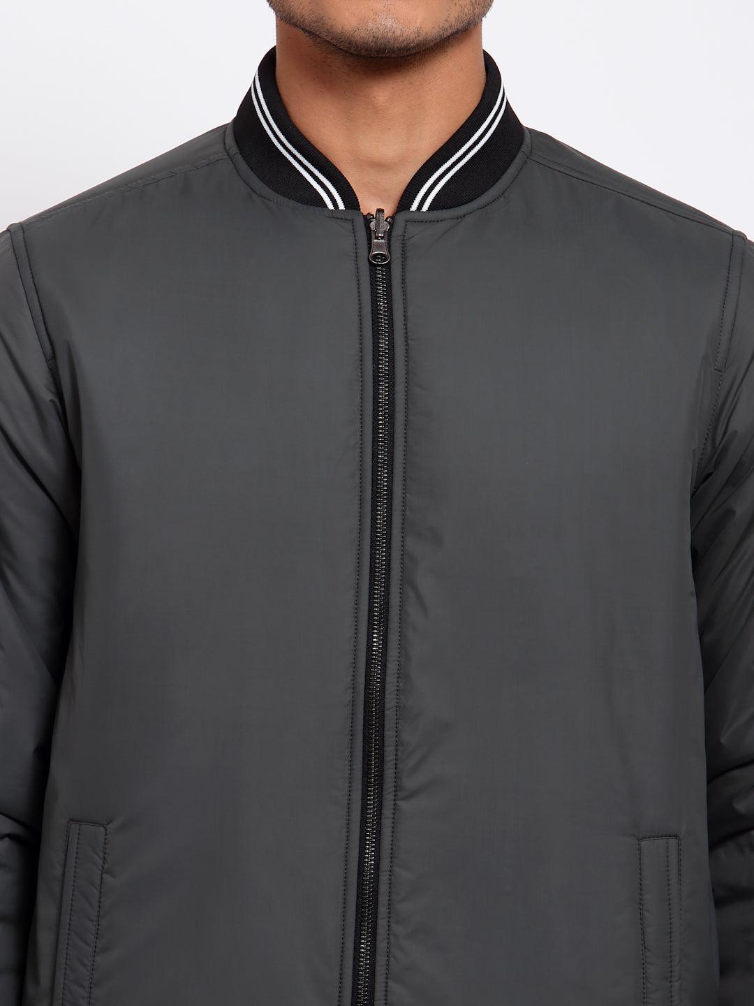 Men Olive Green Black Reversible Outdoor Bomber Jacket