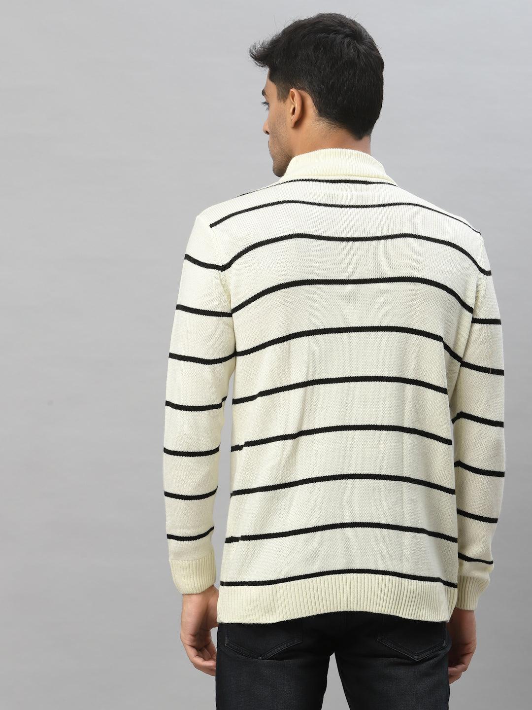 Style Quotient Men Off White & Black Striped Sweater Vest