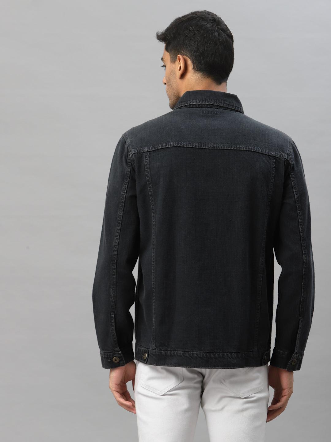 Style Quotient Men Grey Washed Lightweight Denim Jacket with Patchwork