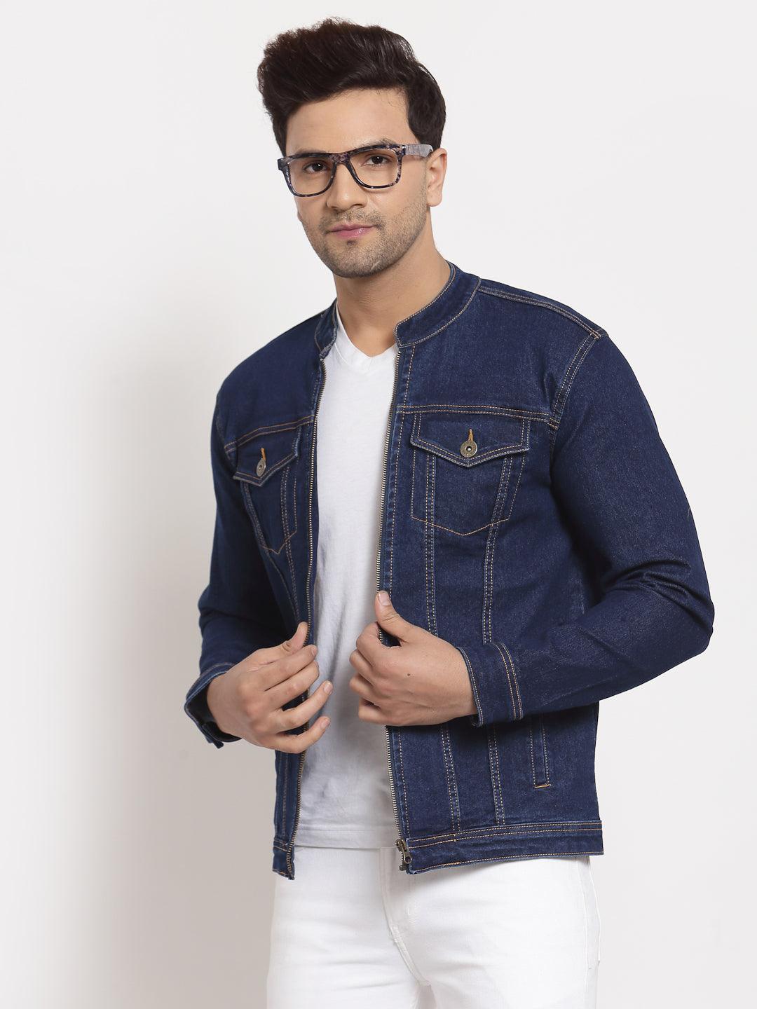 Style Quotient Men Blue Striped Denim Jacket