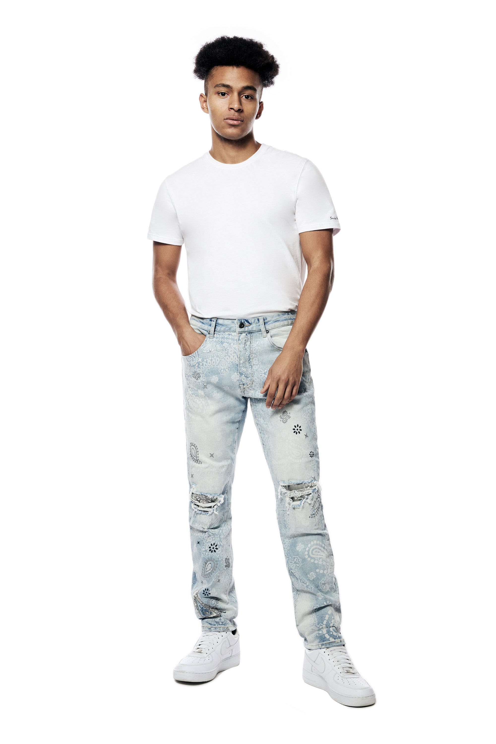 Laser Print Paisley Jeans