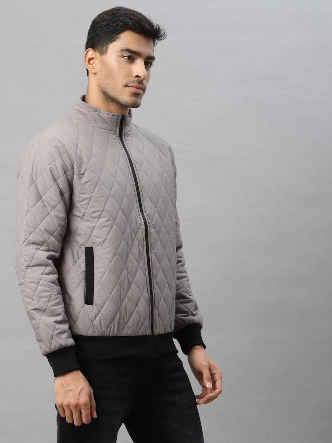Style Quotient Men Grey Colourblocked Quilted Jacket
