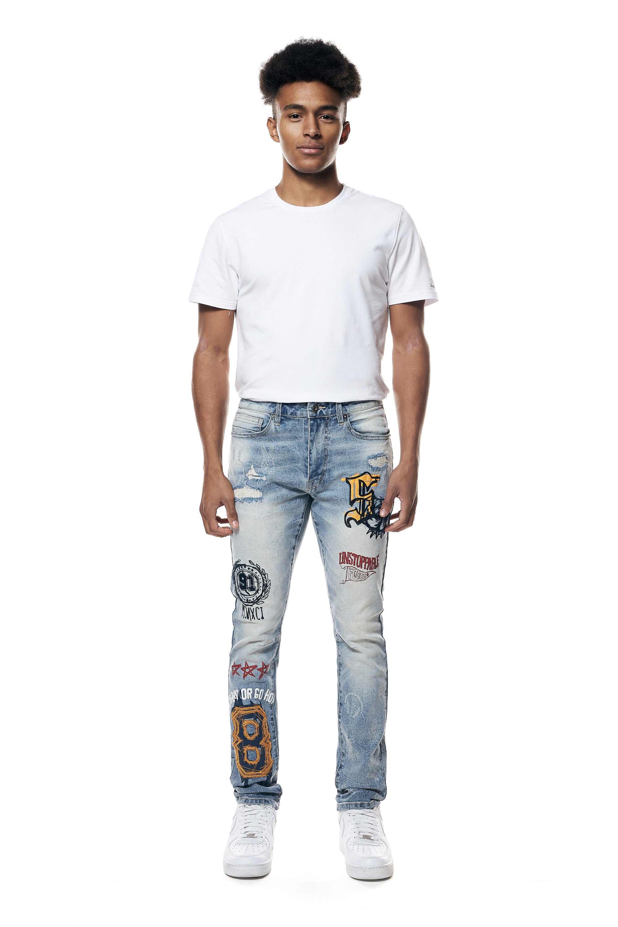 Varsity Slim Tapered Denim Jeans