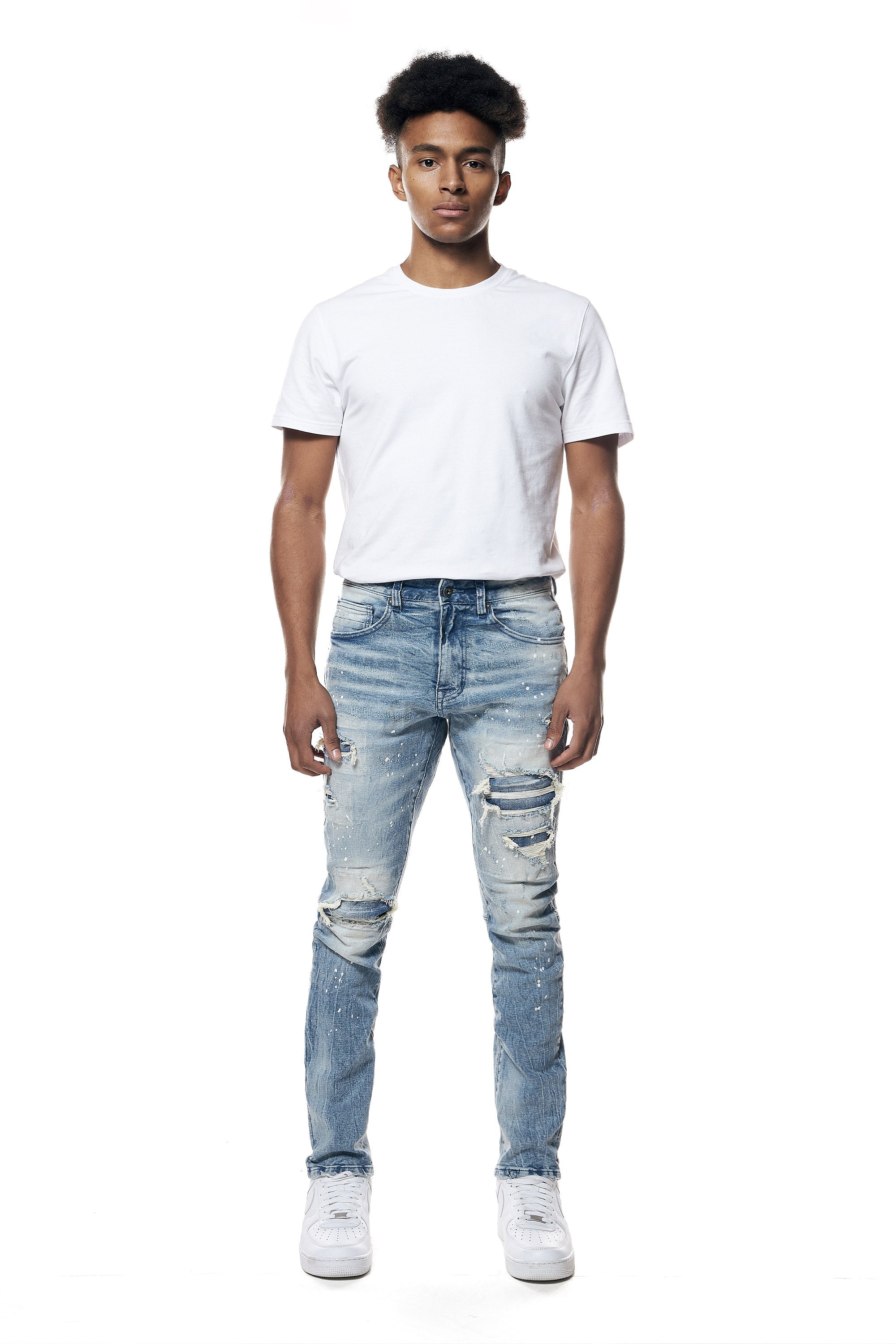 Distressed Rip & Repair Slim Tapered Denim Jeans