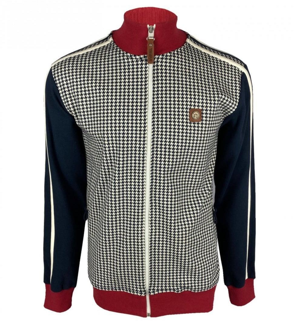 Trojan Houndstooth Panel Track Top Navy
