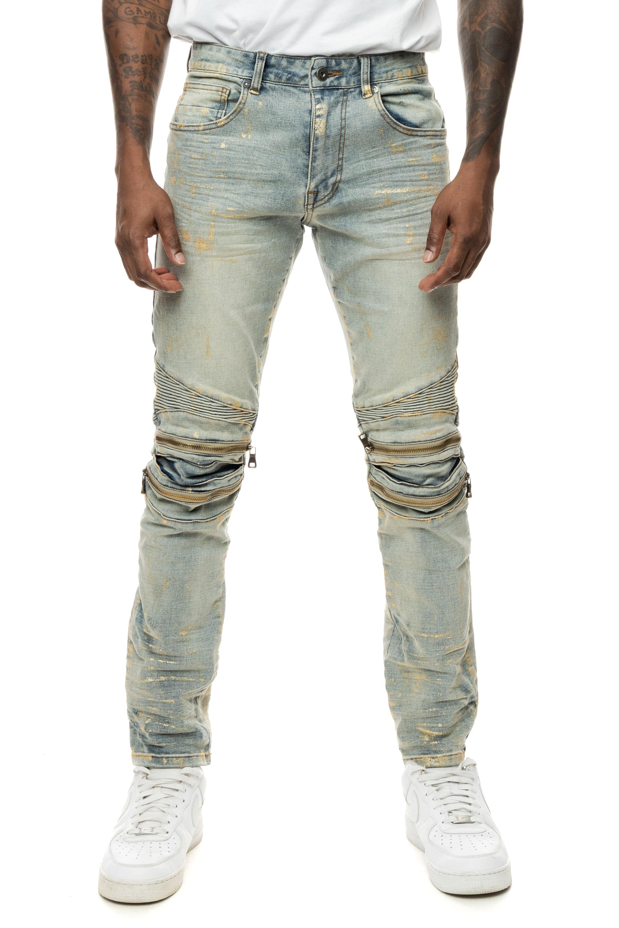 Waxed Zipper Moto Jeans