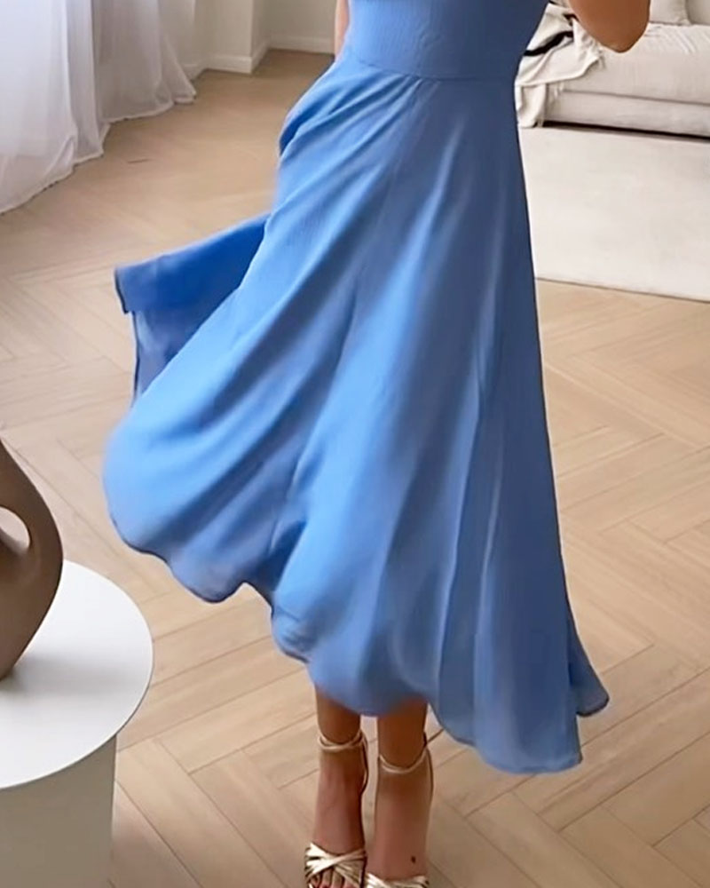 Elegant Solid Square Neck Chiffon Dress