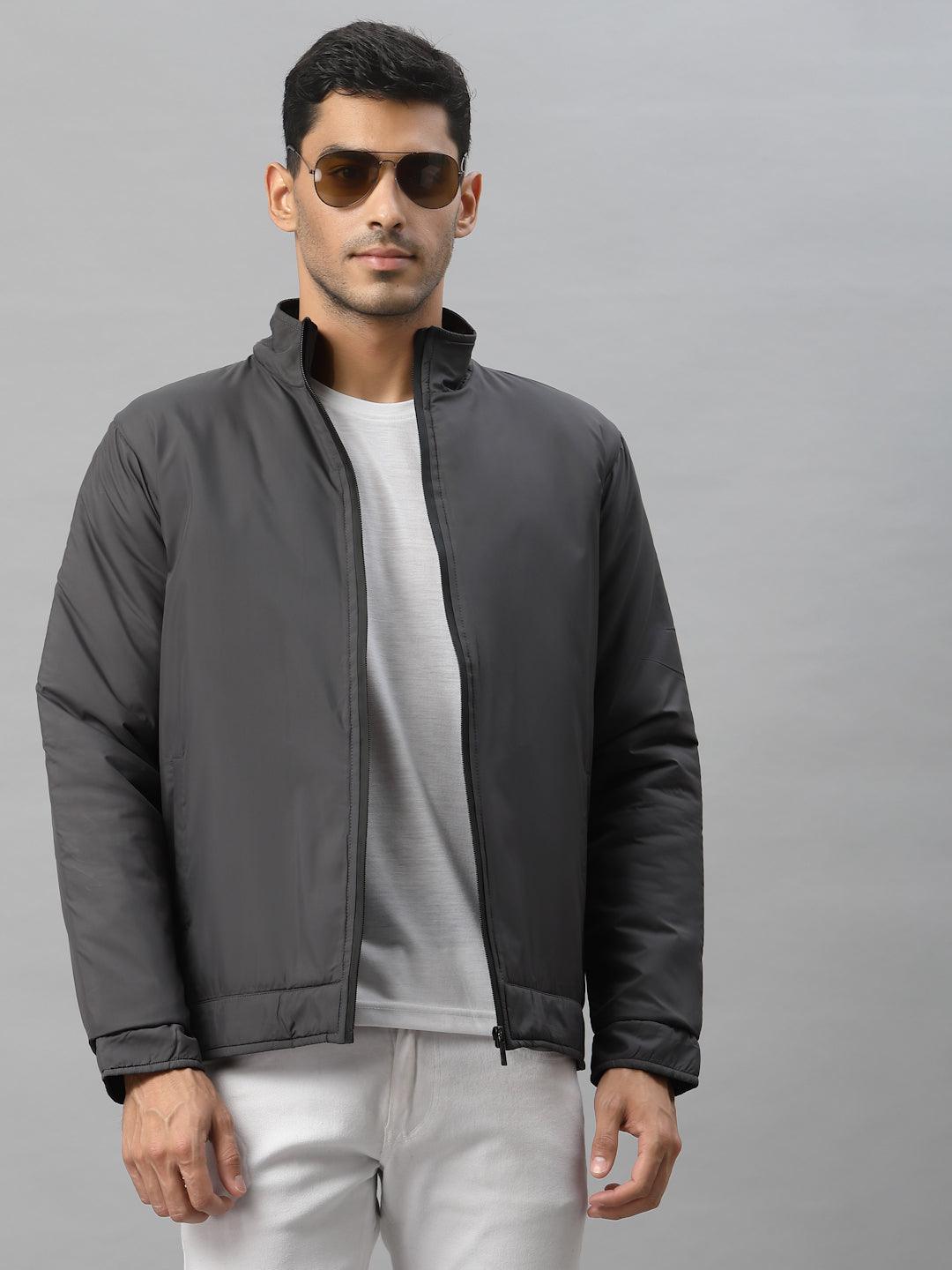 Style Quotient Men Grey Geometric Sporty Jacket