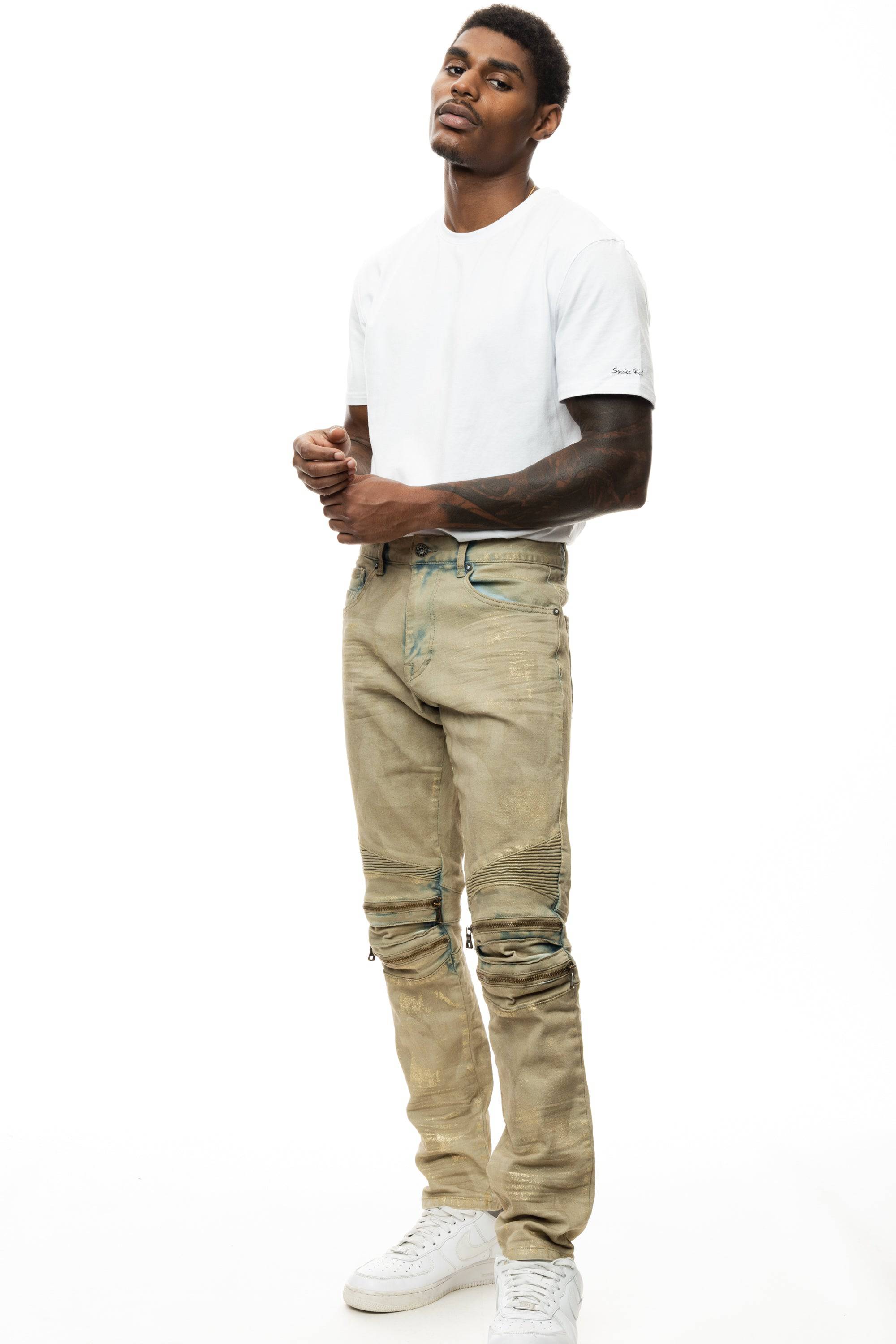 Waxed Zipper Moto Jeans