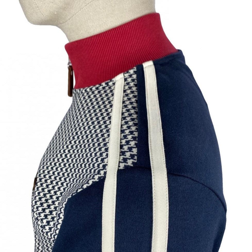 Trojan Houndstooth Panel Track Top Navy