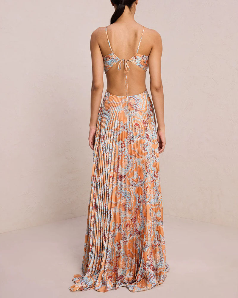 Elegant Pleated Print Dress