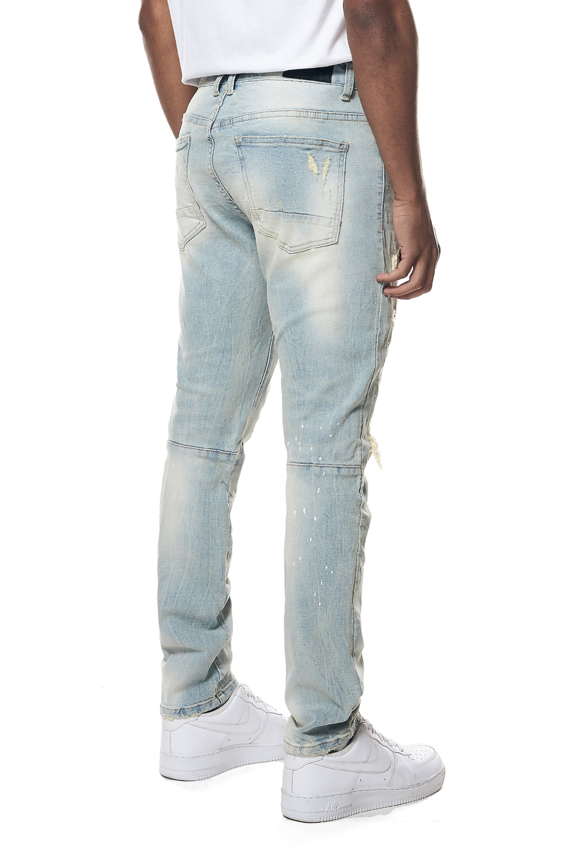 Distressed Rip & Repair Slim Tapered Denim Jeans