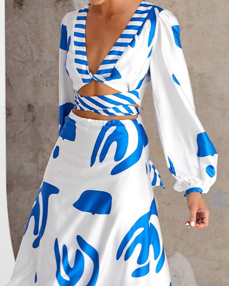 V-neck Cutout Print Dress