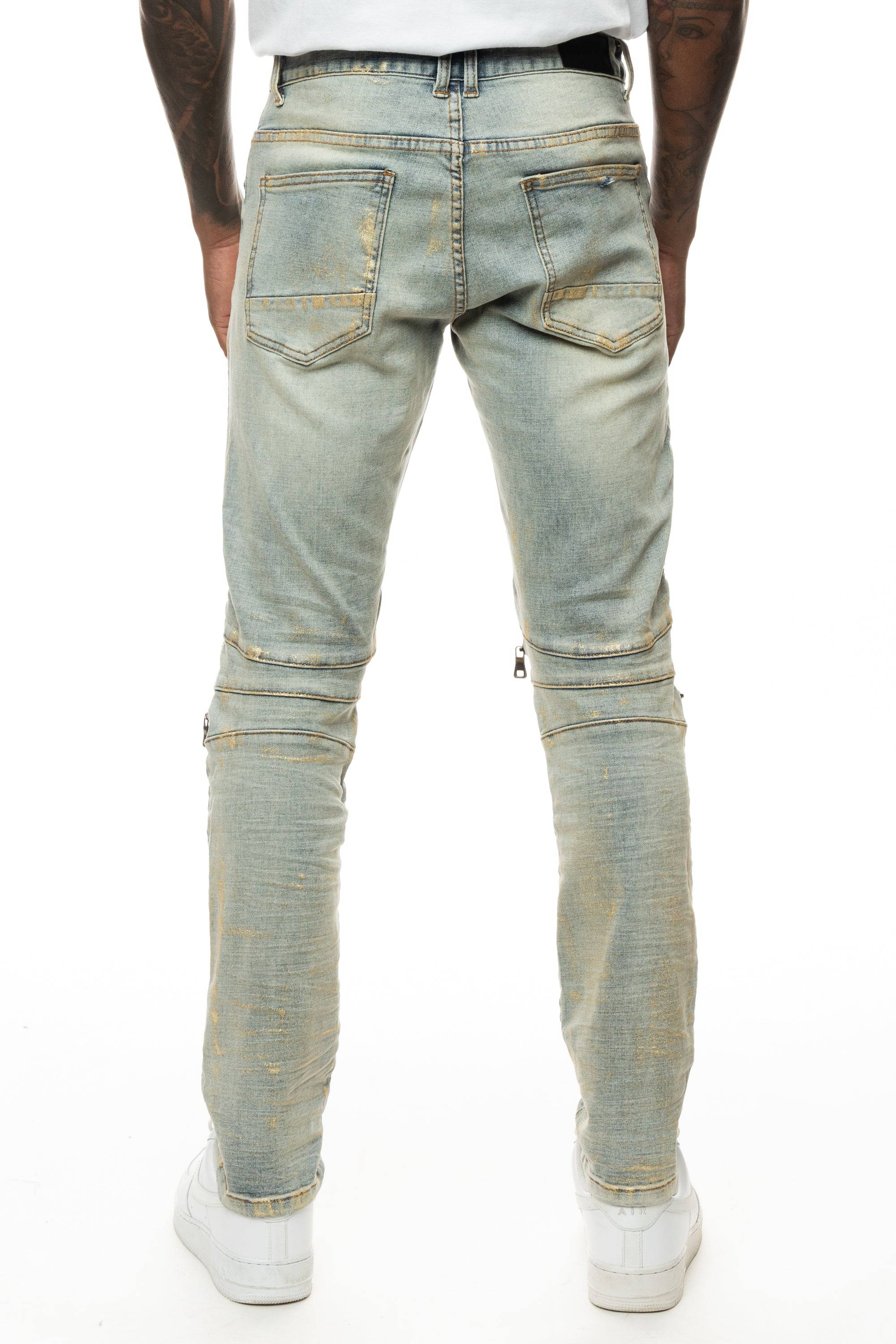 Waxed Zipper Moto Jeans