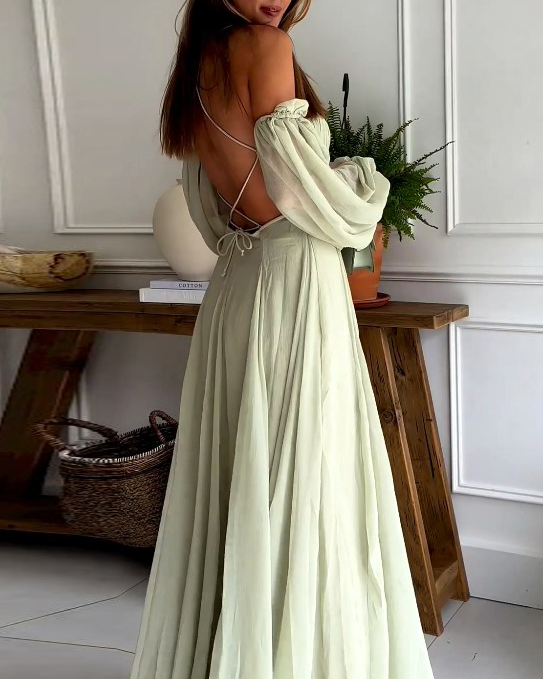 One shoulder hollow solid color dress