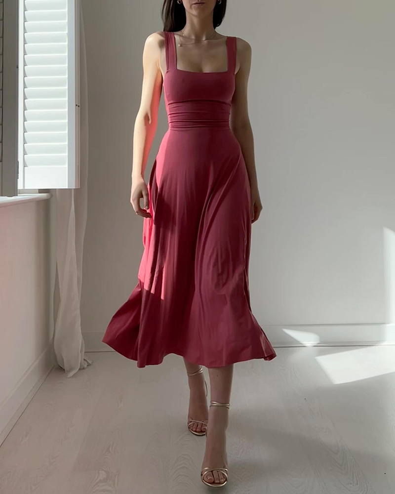 Elegant Strappy Solid Color Dress