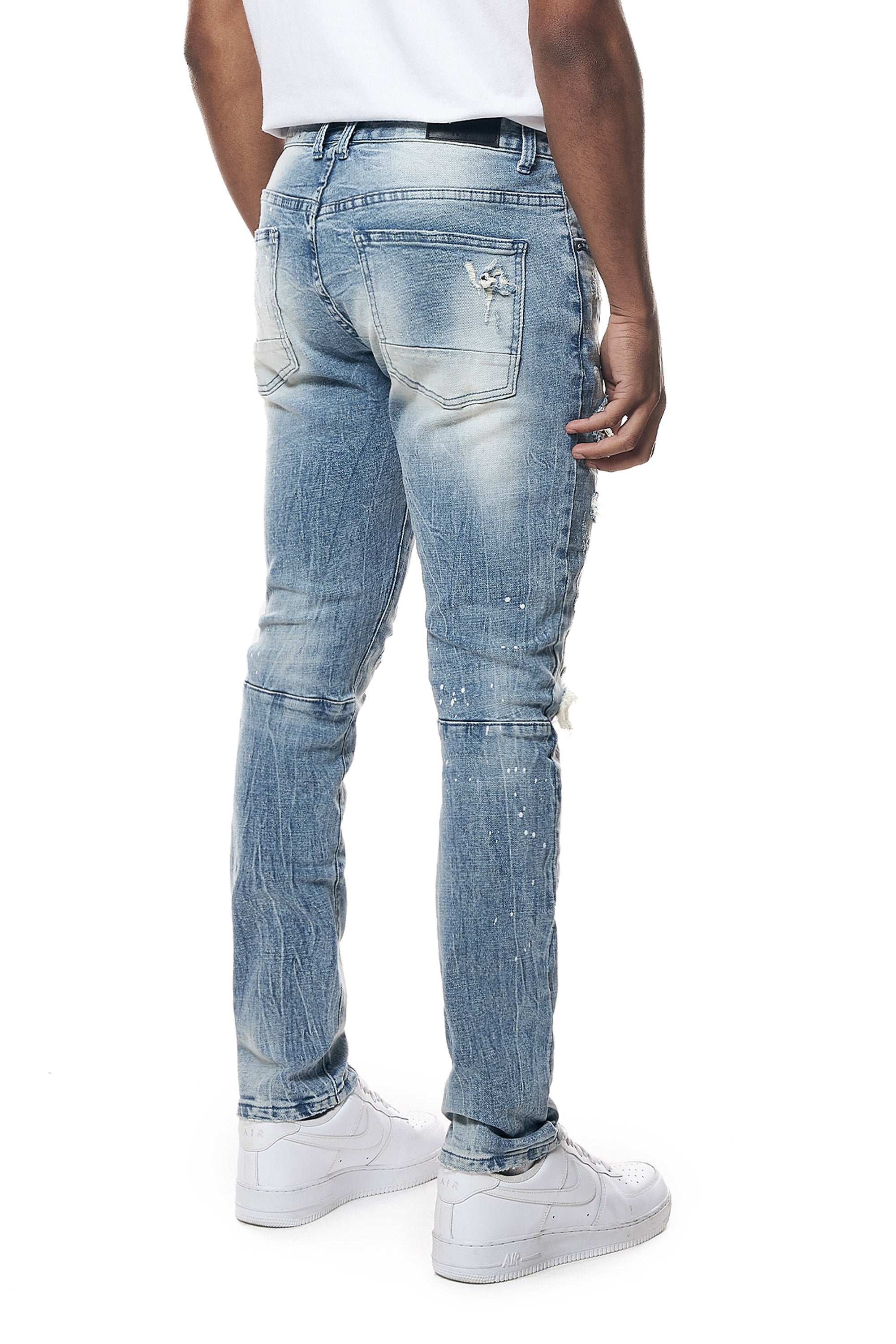Distressed Rip & Repair Slim Tapered Denim Jeans