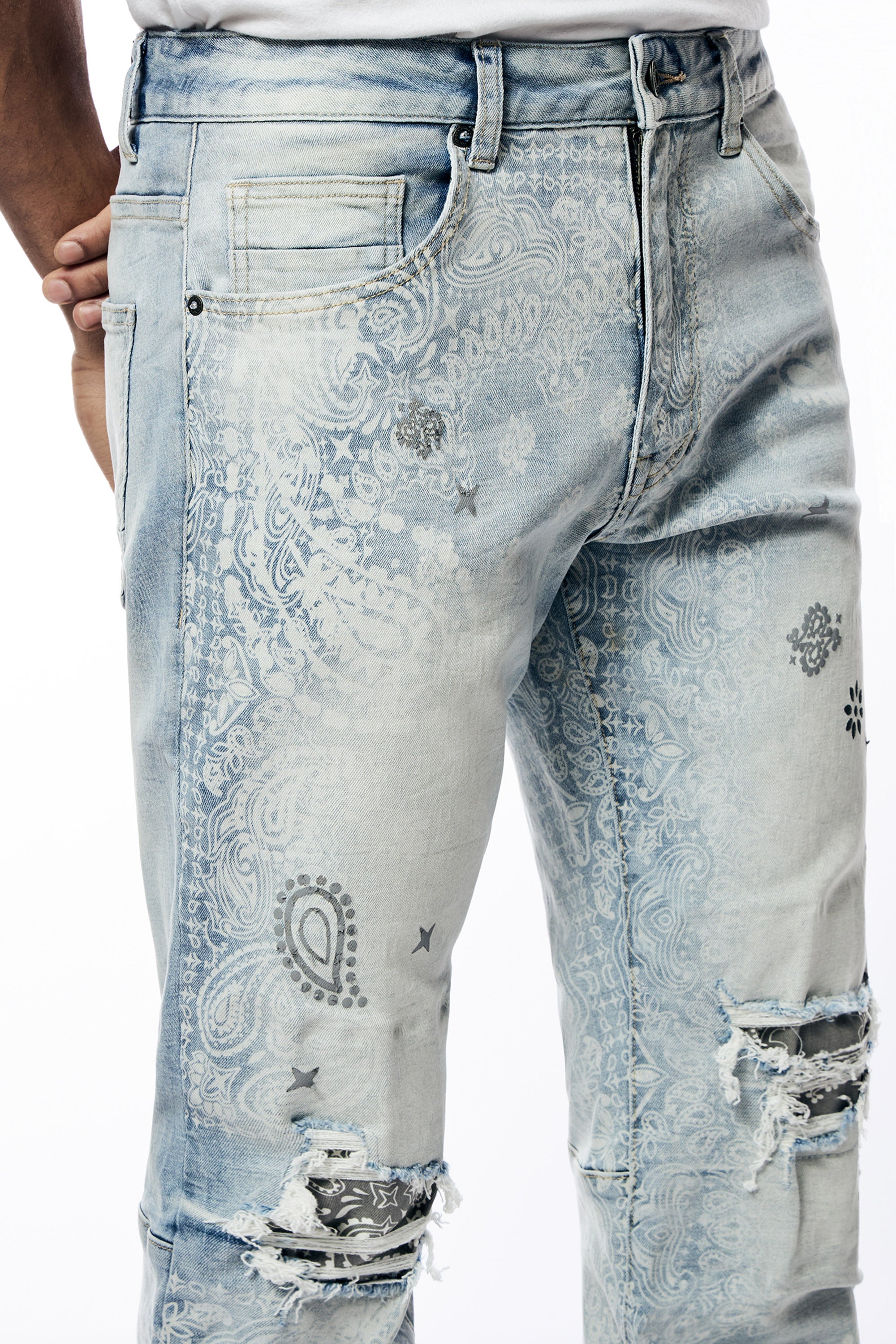 Laser Print Paisley Jeans