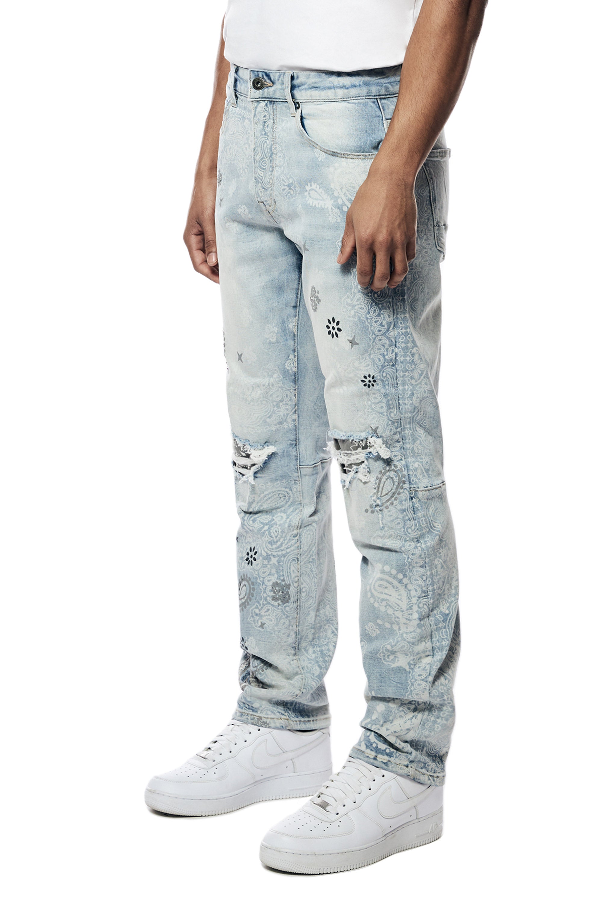 Laser Print Paisley Jeans