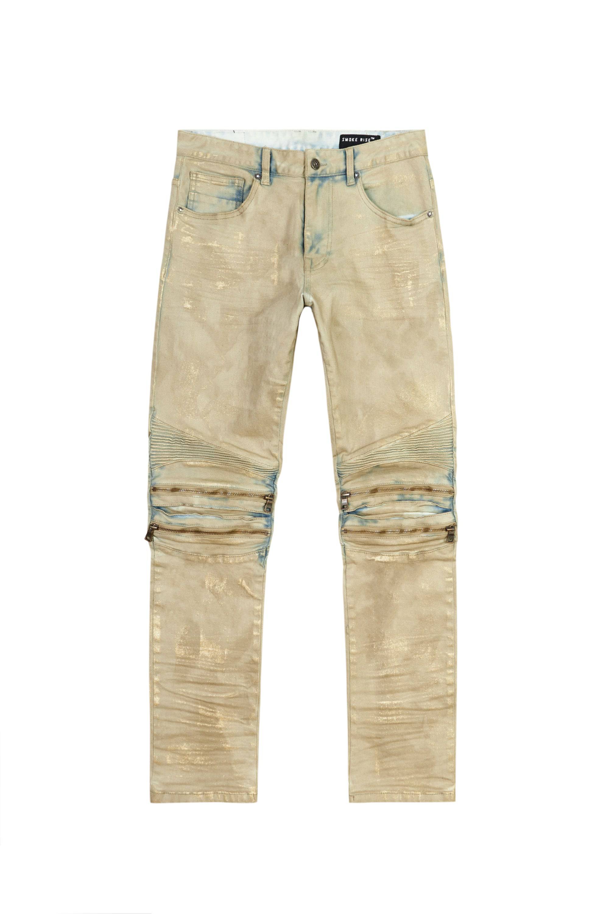 Waxed Zipper Moto Jeans