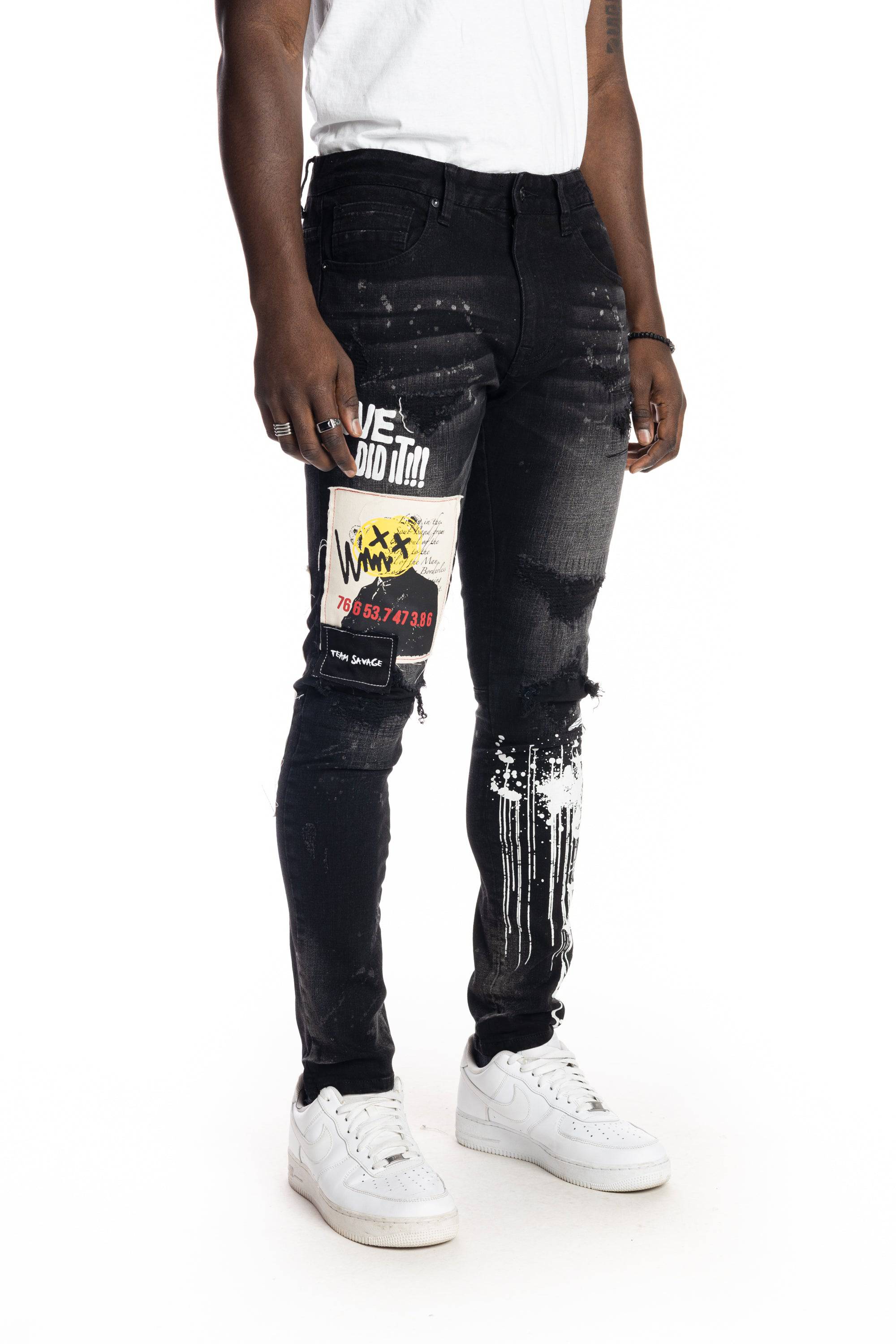 Graphic Patched Fashion Jeans