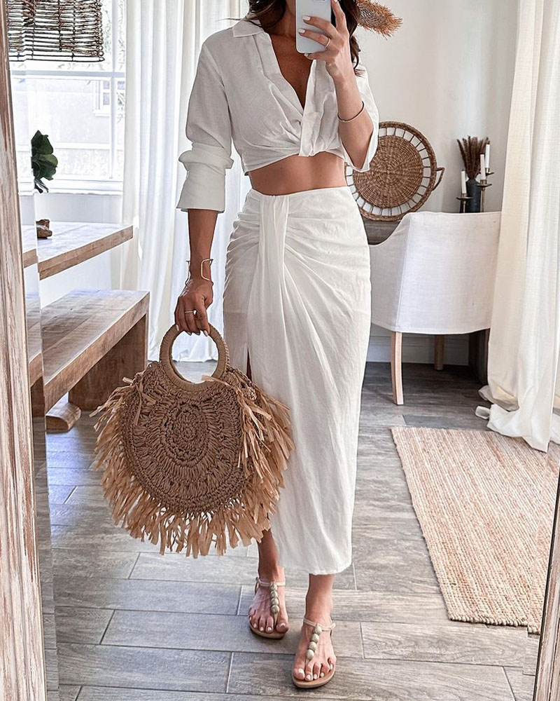 Casual Holiday Shirt & Skirt Two-piece Set