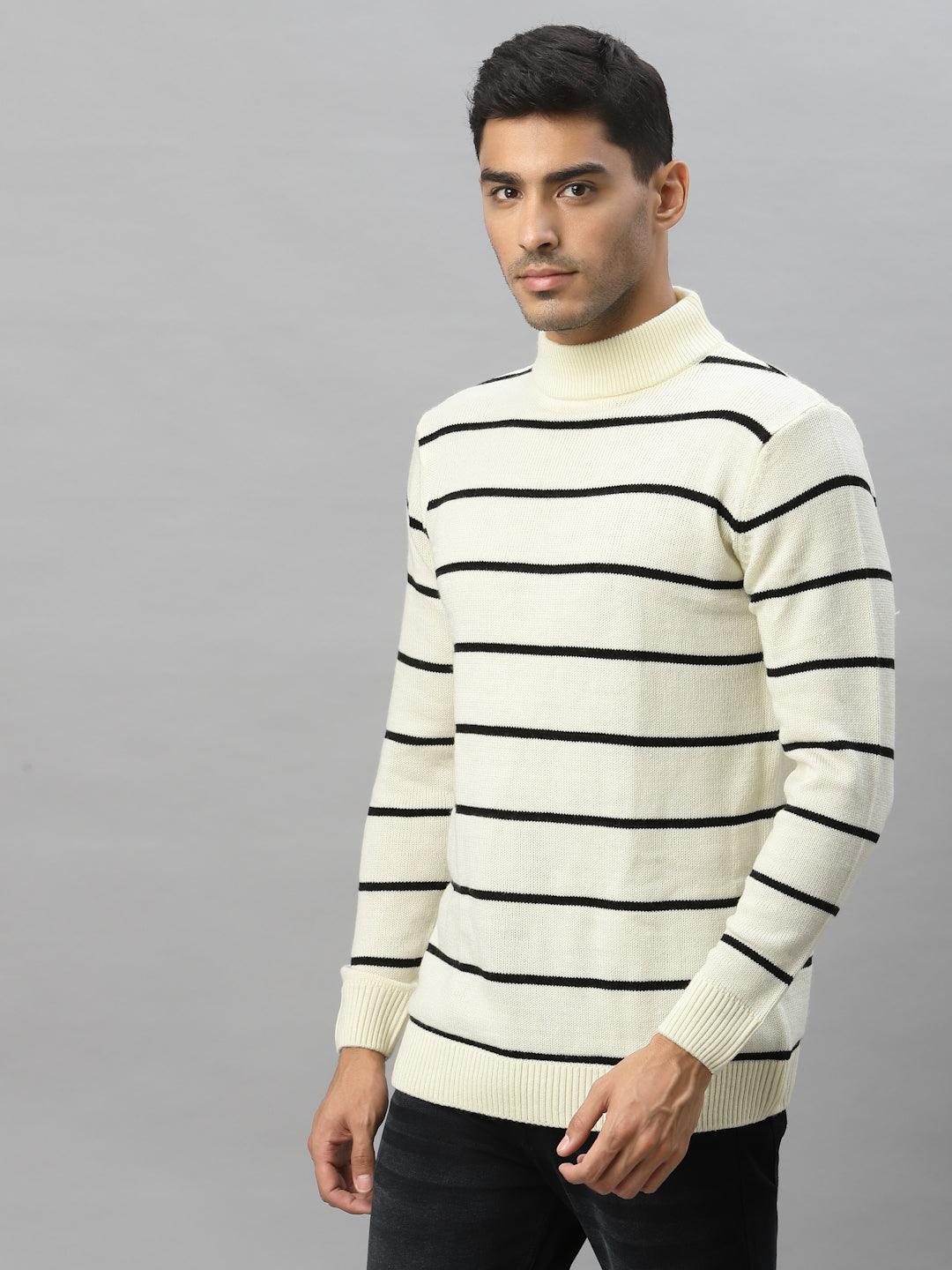 Style Quotient Men Off White & Black Striped Sweater Vest