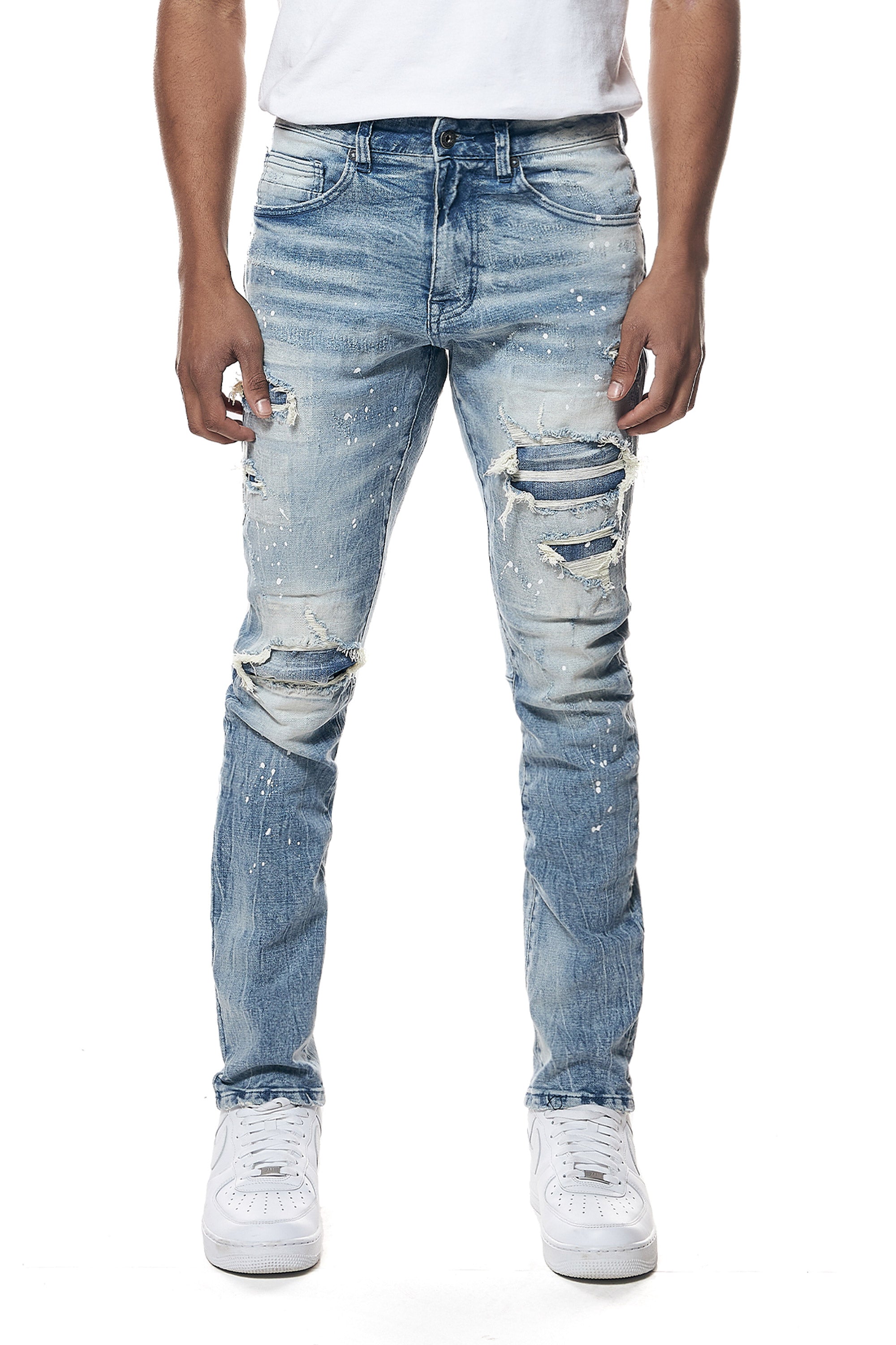 Distressed Rip & Repair Slim Tapered Denim Jeans